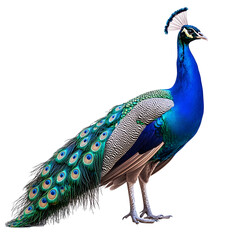 Obraz premium Regal Peacock Isolated on Plain White Background transparent png with Intricate Colorful Feather Details