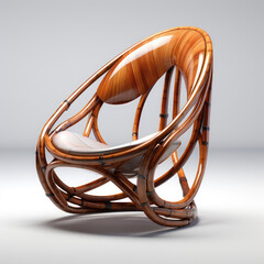 A beautifully crafted chair combines natural wood and soft upholstery, inviting relaxation in a stylish living area.