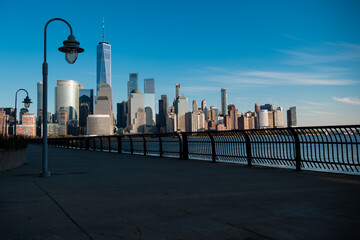 New York, United States. Panorama view of New York city skyline in Midtown Manhattan. USA, NYC, NY, Manhattan. American big city. Lower Manhattan skyline. New York from New Jersey. Downtown Manhattan.