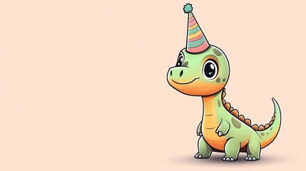 Party-Rex: Chibi Dinosaur Sporting a Festive Party Hat for Fun Celebrations