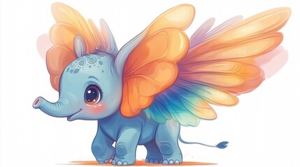 Whimsical Wonder: Chibi Elephant with Rainbow Wings Soaring in Delight