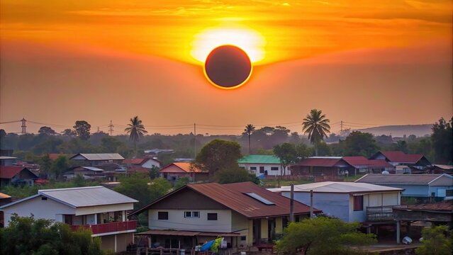 Solar eclipse in a rural Thai village Khiri Wong Kot Village, Na Yung District