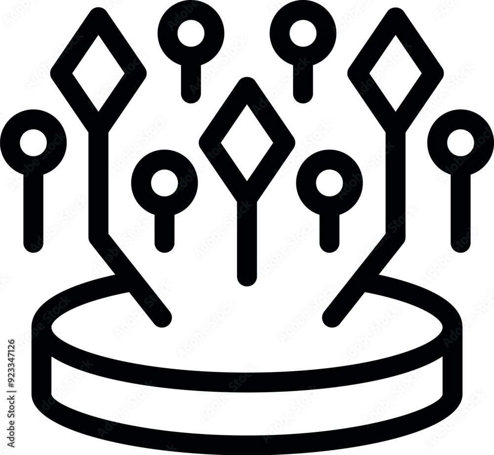 Poster line icon representing data mining, showing data points connecting to a central platform