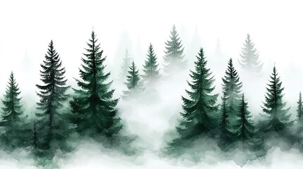 Obraz premium Watercolor Wash of Cool Greens and Soft Grays: Ethereal Misty Forest Scene