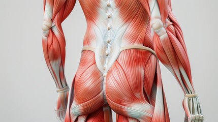Anatomical model showcasing the detailed muscular structure of the human back.