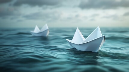 Paper boats sailing on a stormy sea.