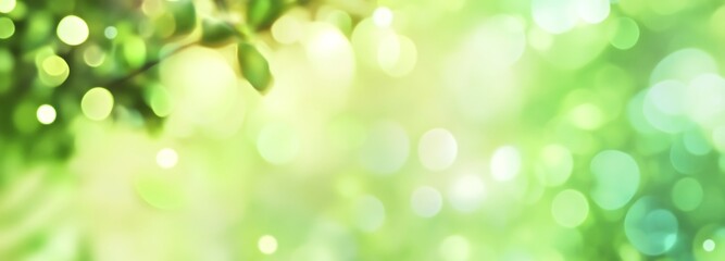 Fototapeta premium Spring background - abstract banner - green blurred bokeh lights