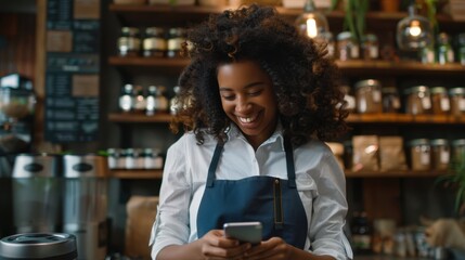 The barista with a phone