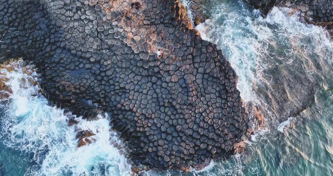 Aerial view of Giant's Causeway in Phu Yen, Vietnam, attracting tourists to visit, this place is known as UNESCO World Heritage Site, beautiful landscape of Vietnam