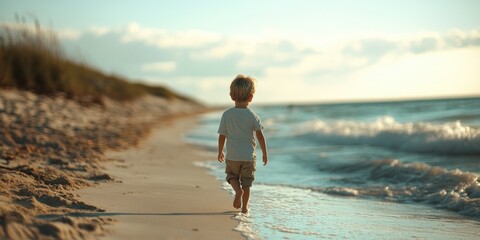 Sunny Beach Walk - Little Boy on Sand