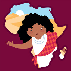 African american girl in national clothes. Vector illustration in flat style
