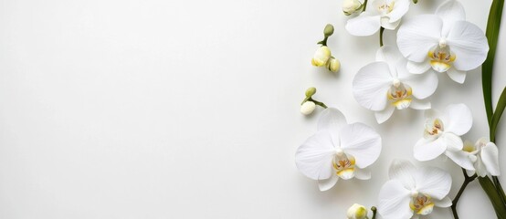 Obraz premium Beautiful white orchid flowers on a white background
