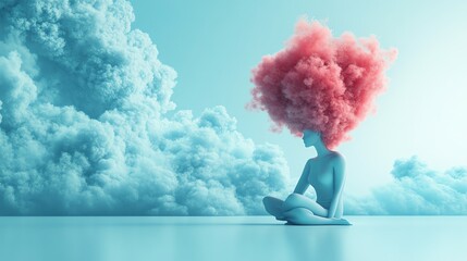 Surreal Woman with Pink Cloud Hair.