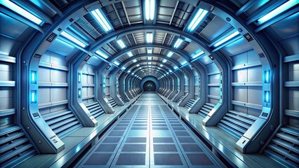 Fototapeta premium Empty futuristic spaceship tunnel with 360-degree view, futuristic, spaceship, tunnel, empty, rendering, panoramic