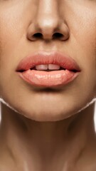 Obraz premium A woman with a pink lip and her eyes closed, AI