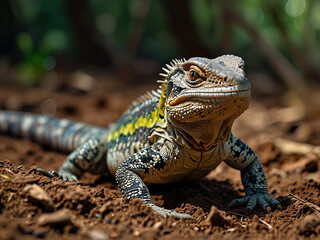 Obraz premium a close up of a lizard on a dirt ground