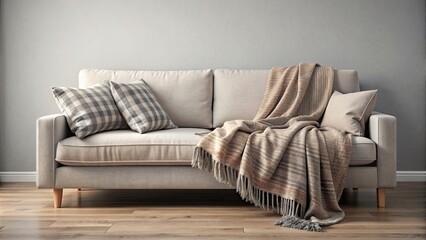 Cozy couch with a soft blanket draped over it , comfortable, home, relaxation, cozy, interior, living room, comfort, furniture