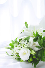 floral background with white color bouquet on a table