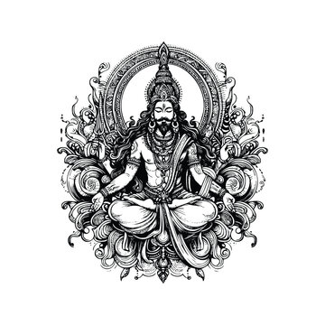 seated hindu deity black and white clip art preview