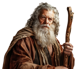 PNG Elderly man holding wooden staff