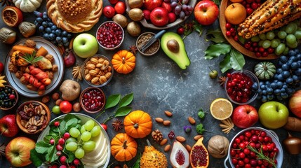 Thanksgiving Feast Table Setting with Copy Space.