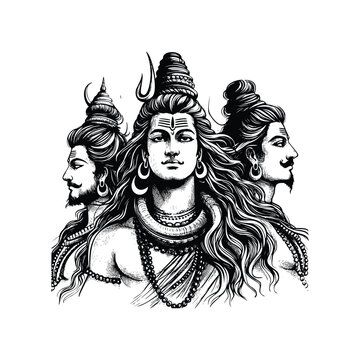 recommend clip art: Art & IllustrationLord Shiva illustration, hand drawn black and white Hindu God vector illustration isolated white background