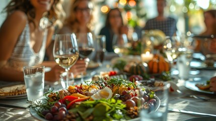 Festive Dinner Table with Blurred Background.