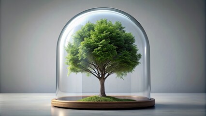 Tree enclosed in a glass dome , nature, environment, protection, conservation, isolated, botanical, enclosed,sheltered, greenhouse