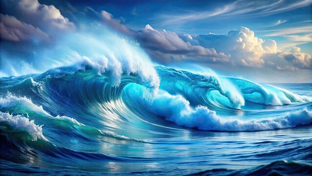 Magical fairy tale ocean waves in distinctive blue, magic, fairy tale, ocean, waves, blue, enchanting, mystical, fantasy, surreal