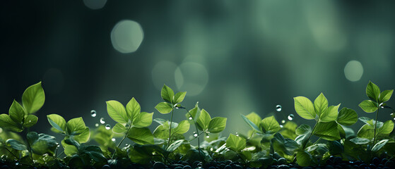 immersive vibrant fern green ivy geometry shape background with glitters, particles, line, wave, curve, curl 3d illustration