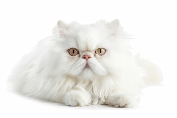 Fototapeta premium Persian Cat. Adorable 8-Month-Old Pet Lying and Looking in Front View on White Background