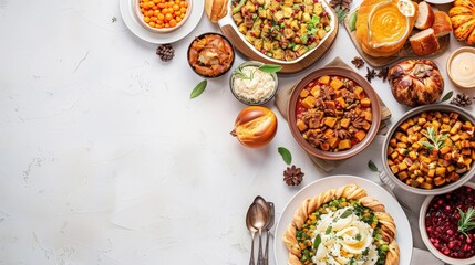 Thanksgiving Dinner Table with Food.