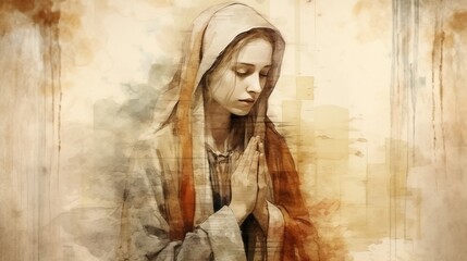 Obraz premium Illustration of Prayer of St. Felicity of Rome in Ancient Rome, Biblical Illustration, Beige Background, Copyspace,Christian banner