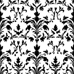 Classic seamless pattern featuring a black and white ornate floral design with intricate details. Ideal for vintage-inspired and elegant design projects.
