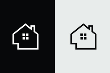 house, window and chimney on the roof Home property logo, home or house with chimney Creative Building logo for construction