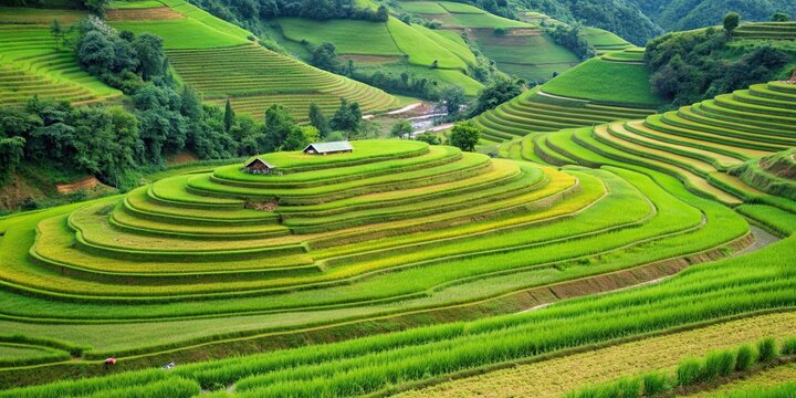 Rice field terraced curve on mountain with green background, rice, field, terraced, curve, mountain, green, agriculture