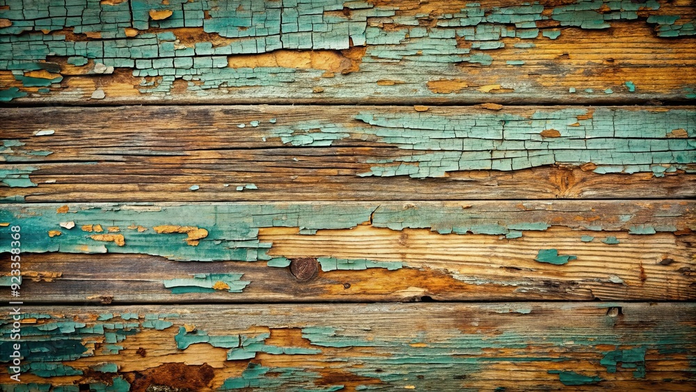 Poster Vintage old cracked paint on a wooden surface, background texture of an aging grunge surface, wood, paint, vintage, cracked