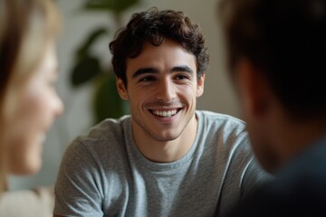 Obraz premium Addiction Specialist: Spanish Healer Talking with Teenagers in Rehab Meeting