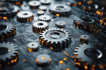 A 3D abstract search engine icon with floating gears, symbolizing the mechanics behind digital search