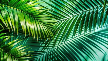 Obraz premium Palm tropical leaves shadow overlay on background, palm, tropical, leaves, shadow, overlay,background, nature, greenery