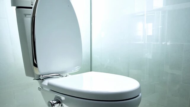 White clean faience ceramic toilet. Repair, installation and maintenance of plumbing. Toilet in bathroom. Concept of cleanliness.