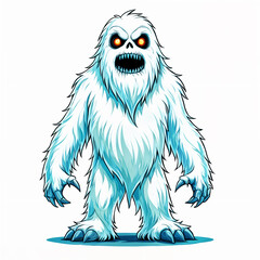 Obraz premium Cartoon depiction of a large, white creature with sharp teeth and claws, standing on two legs against a plain background.