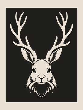Jackalope. Mythical animal of North American folklore. Vector poster