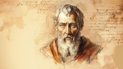 Illustration of Writing of St. Clement of Rome in Ancient Rome, Biblical Illustration, Beige Background, Copyspace,Christian banner