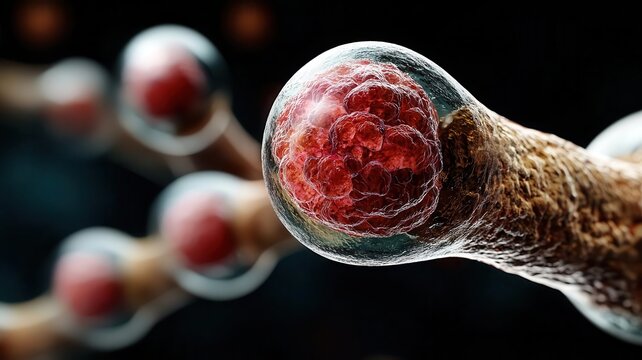 Close-up, 3D illustration, yeast cells under microscope, microscope biology organisms yeast