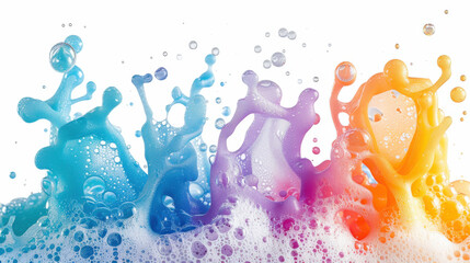 Collection of colorful soap foam and bubbles, isolated against a white background with clipping path.