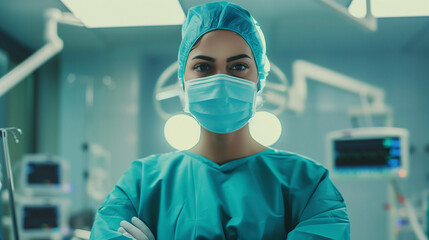 Surgeon Standing in Operating Room with Arms Crossed