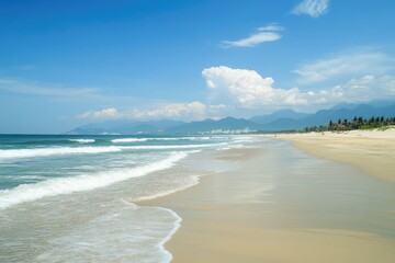 Obraz premium Da Nang Vietnam Beach. Stunning Views of Empty Beach in Central Vietnam