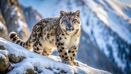 Obraz premium Snow leopard hunting in the Altai mountains