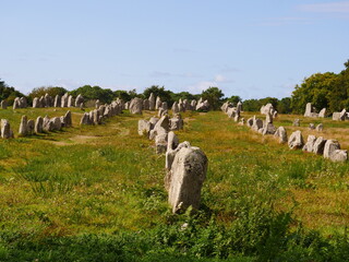 Rows of menhirs, in Carnac France, carved out of rock, the exact meaning is unknown, but the cultic...